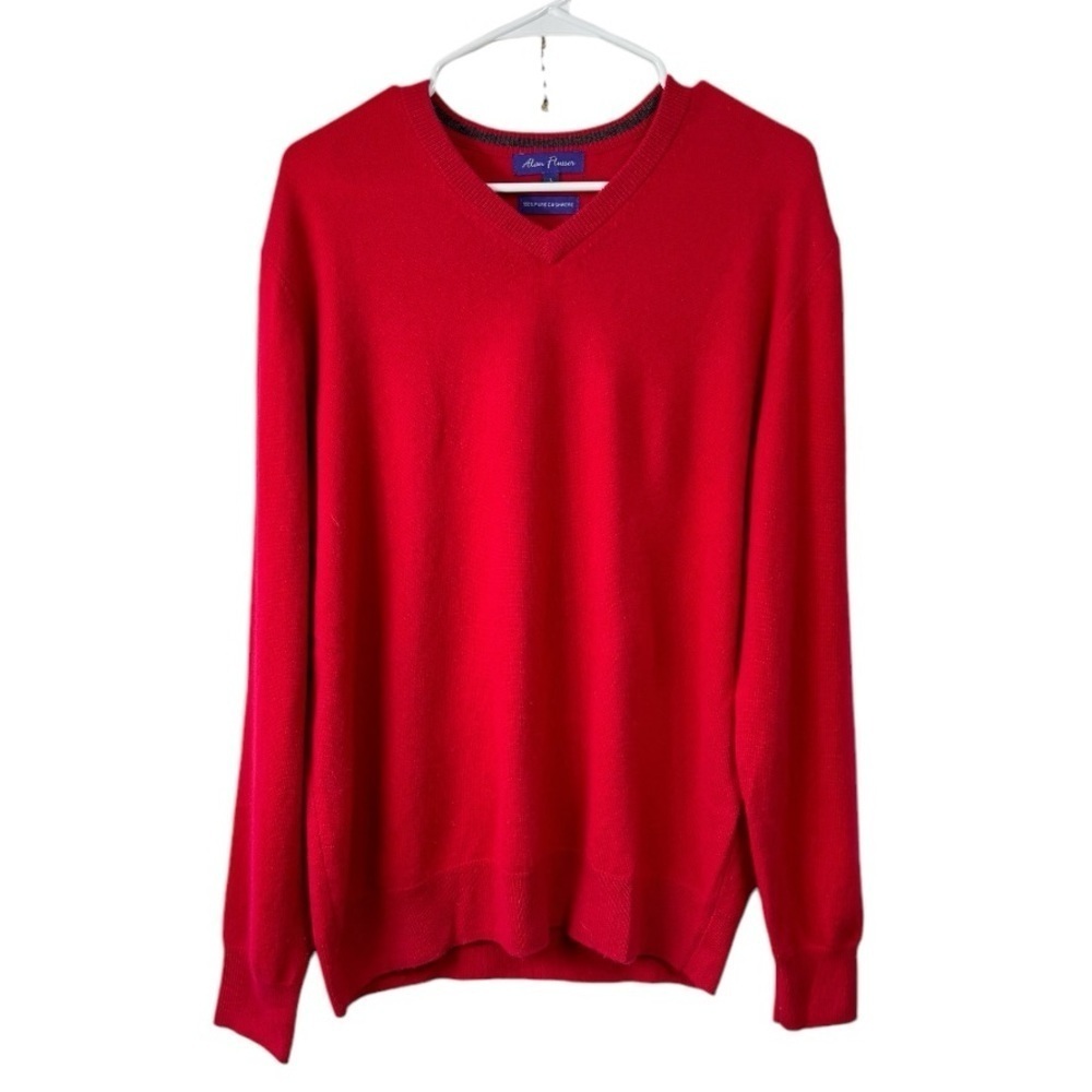 Alan Flusser Size Large Red 100% Cashmere V-Neck Sweater Super Soft